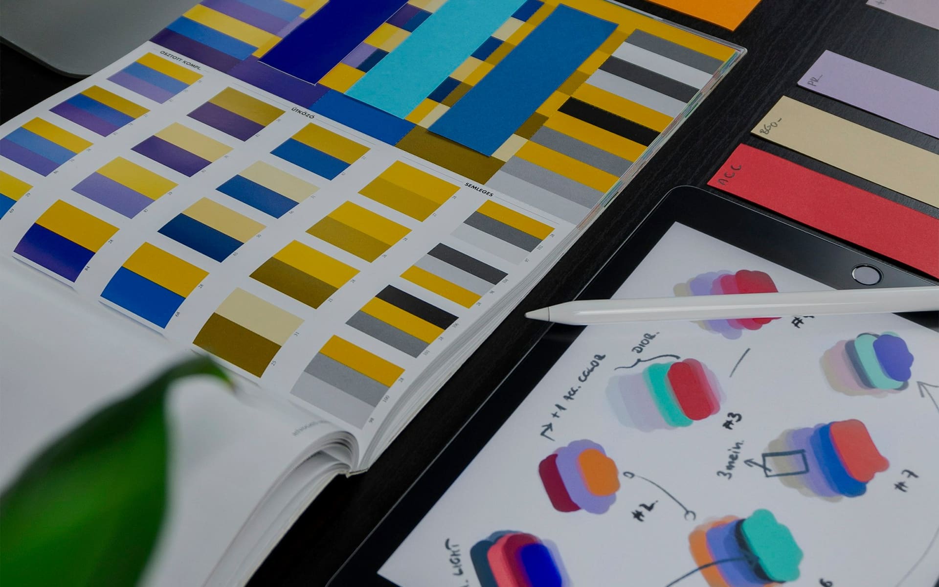 Design workspace with typography specimens and brand color swatches